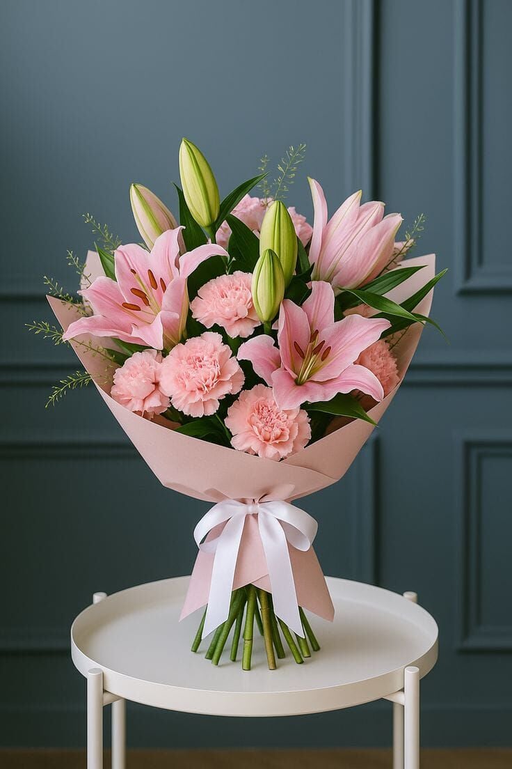 Pembe Karanfil ve Lilyum Buketi