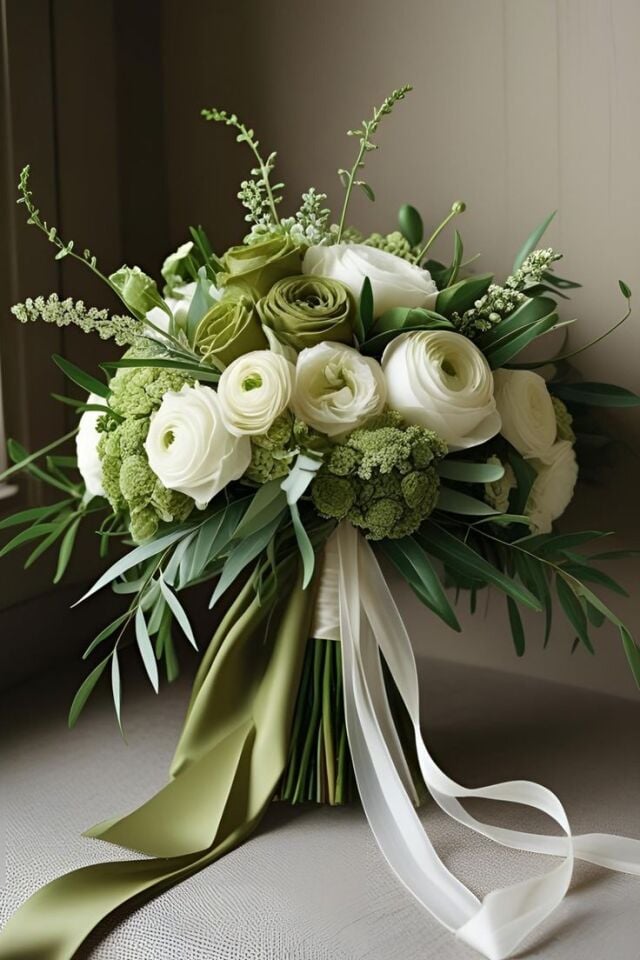 Beyaz ve Yeşil Gelin Buketi
